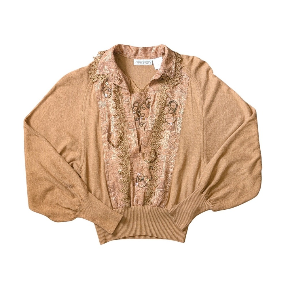 MARC D'ALCY Vintage 80s Ethereal Whimsigoth Embellished Knit Lace Sweatshirt